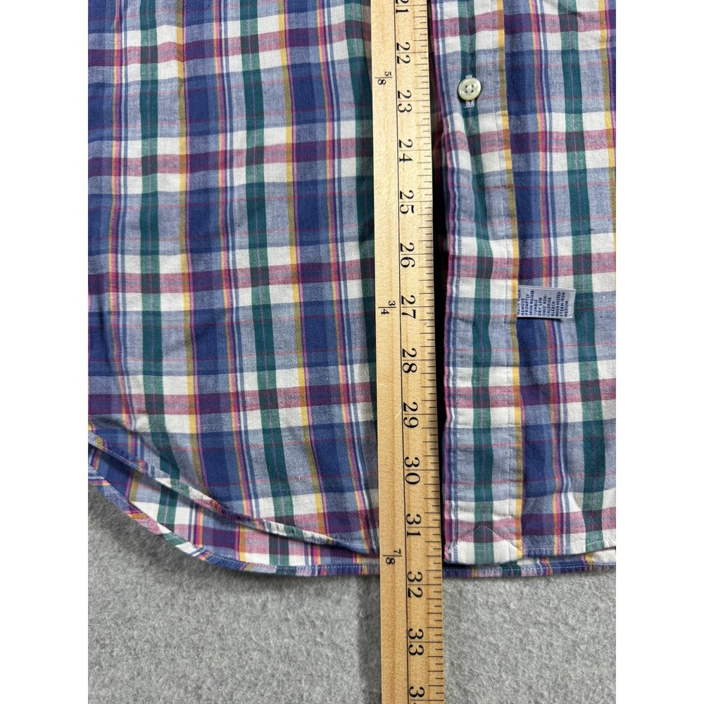 Ralph Lauren Button Down Shirt Mens L Blue Plaid Short Sleeve Hand Woven Cotton - Picture 7 of 9